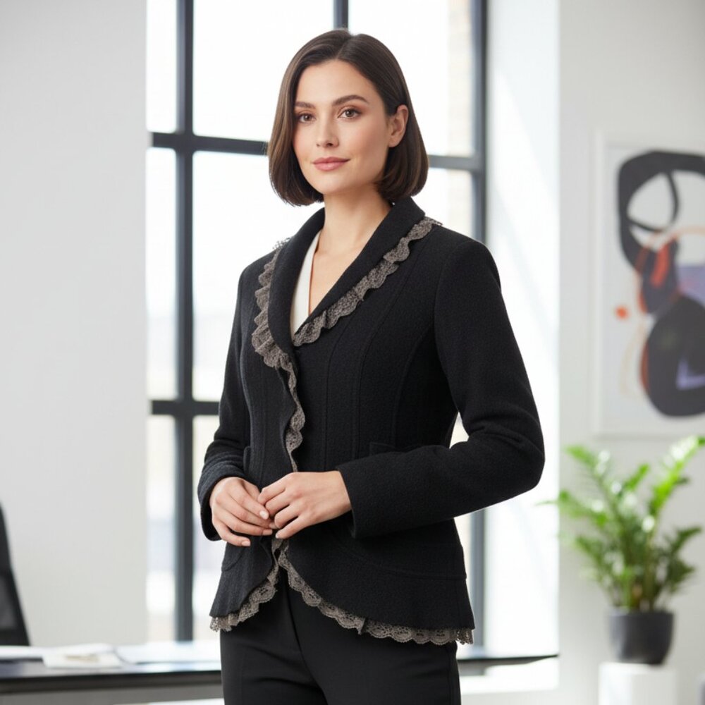 Purple Clover wool blazer with lace trim